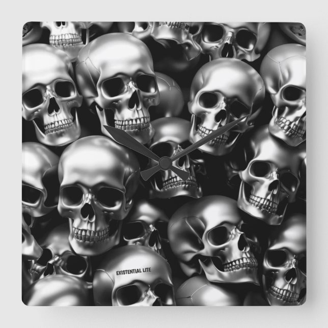 Reloj de pared con cráneo de plata LITE EXISTENCIA (Anverso)