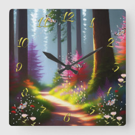 Reloj de pared con diseño de bosques y flores A1