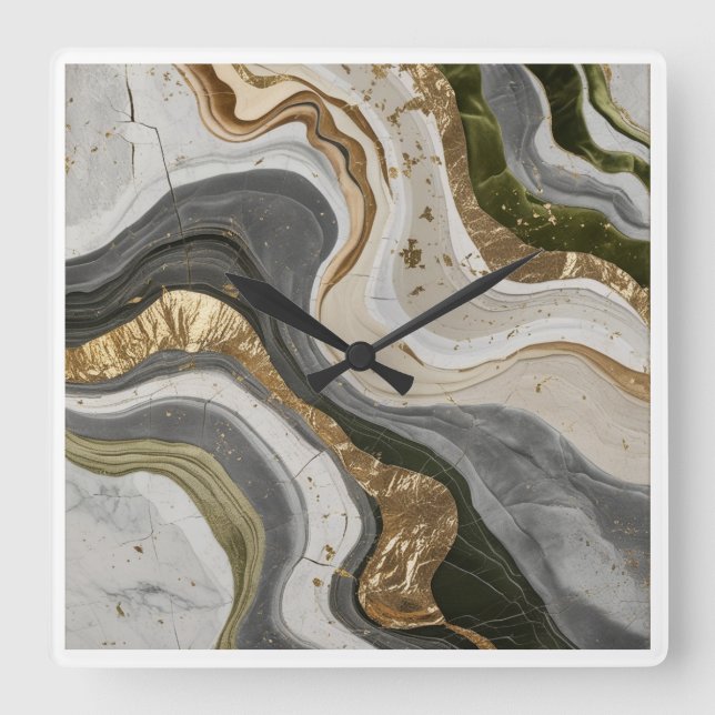 Reloj de pared con diseño de mármol verde de ensue (Anverso)