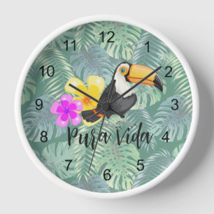 Reloj de pared con diseño Pura Vida de Tucán Tropi