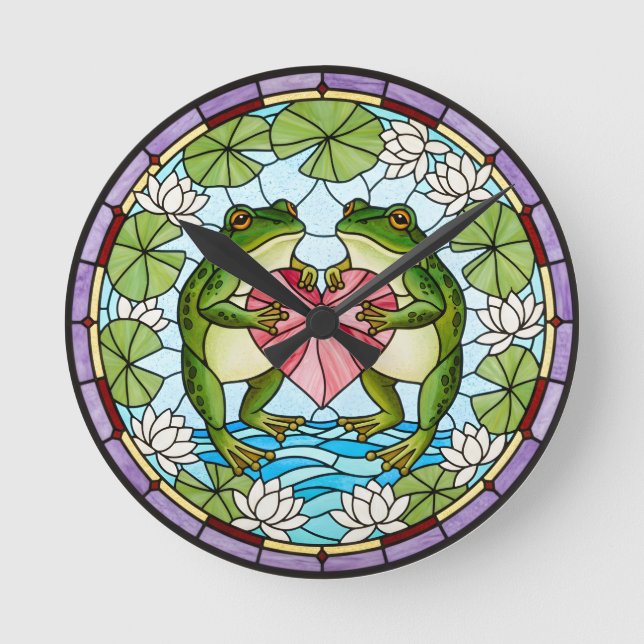 Reloj de pared con dos ranas sosteniendo un corazó (Anverso)