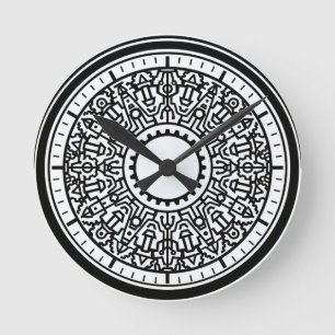 Reloj de pared con emblema geométrico industrial