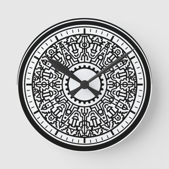 Reloj de pared con emblema geométrico industrial (Anverso)