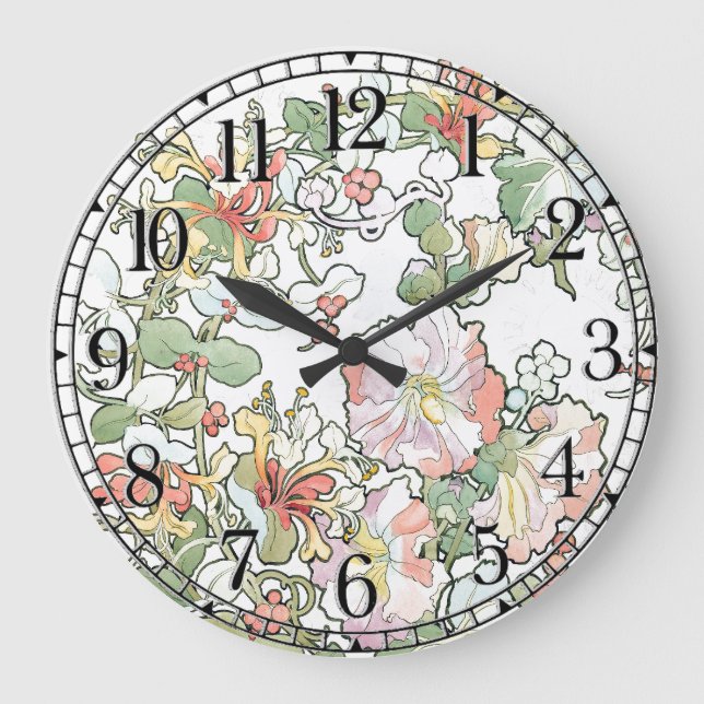 Reloj de pared con flores de hollyhock de estilo A (Anverso)