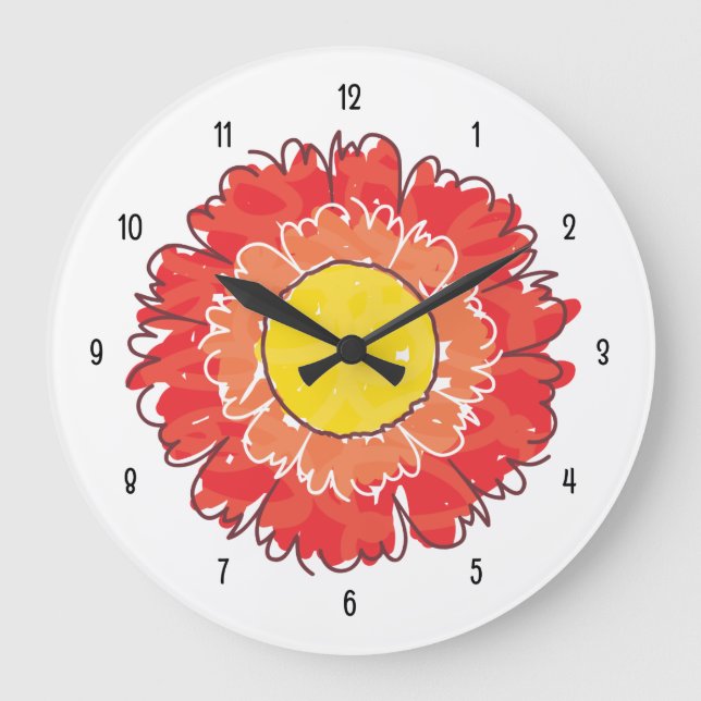 Reloj de pared con flores hermoso - Rojo (Anverso)