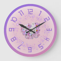 Reloj de pared con flores morado y rosa