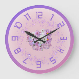 Reloj de pared con flores morado y rosa
