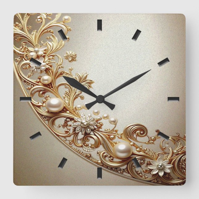 Reloj de pared con floritura dorada ornamentada (Anverso)