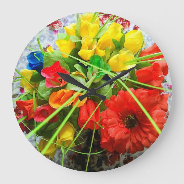 Reloj de pared con fondo de flores (Anverso)