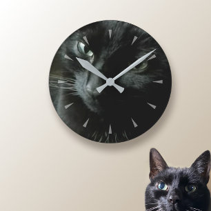 Reloj de pared con foto de gato negro mascota
