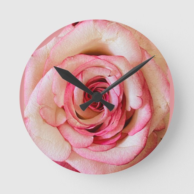 Reloj de pared con foto macro de rosa rosa (Anverso)