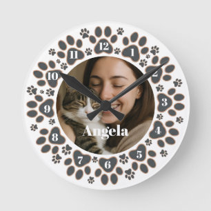 Reloj de pared con huella de pata de mascota y fot