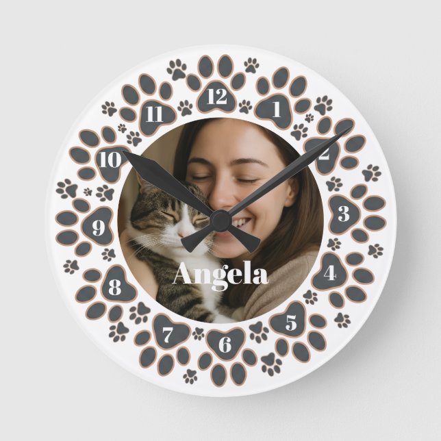 Reloj de pared con huella de pata de mascota y fot (Anverso)
