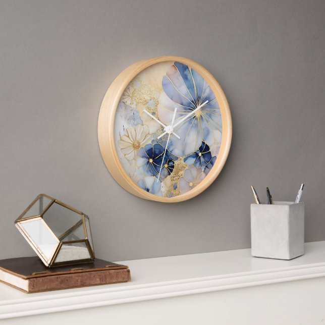 Reloj de pared con imagen creativa. Flores abstrac (Oficina)