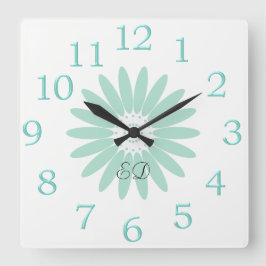 Reloj de pared con iniciales de amor floral menta 