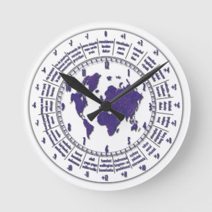 Reloj de pared con las zonas horarias
