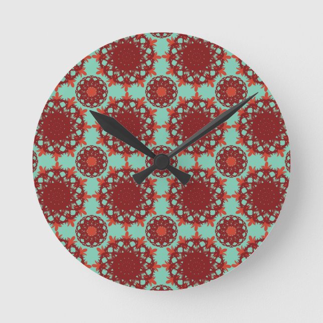 Reloj de pared con mandala floral radiante (Anverso)
