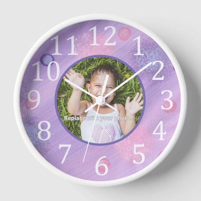Reloj de Pared con Marco de Lavanda de Foto Person (Anverso)