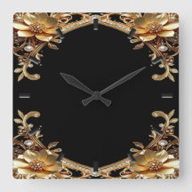 Reloj de pared con marco de oro elegante