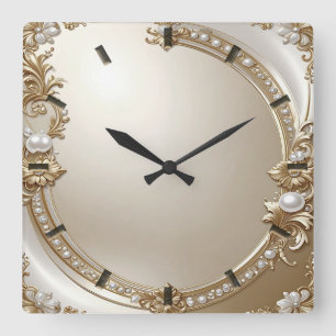 Reloj de pared con marco dorado ornamentado con pe