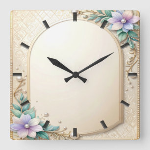 Reloj de pared con marco floral decorativo con per