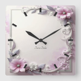 Reloj de pared con marco floral rosa