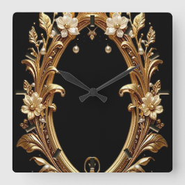 Reloj de pared con marco ornamentado floral dorado