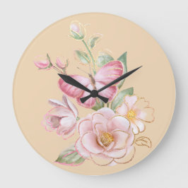 Reloj de pared con mariposa y flores rosadas