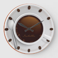 Reloj de pared con monograma de la taza de café y