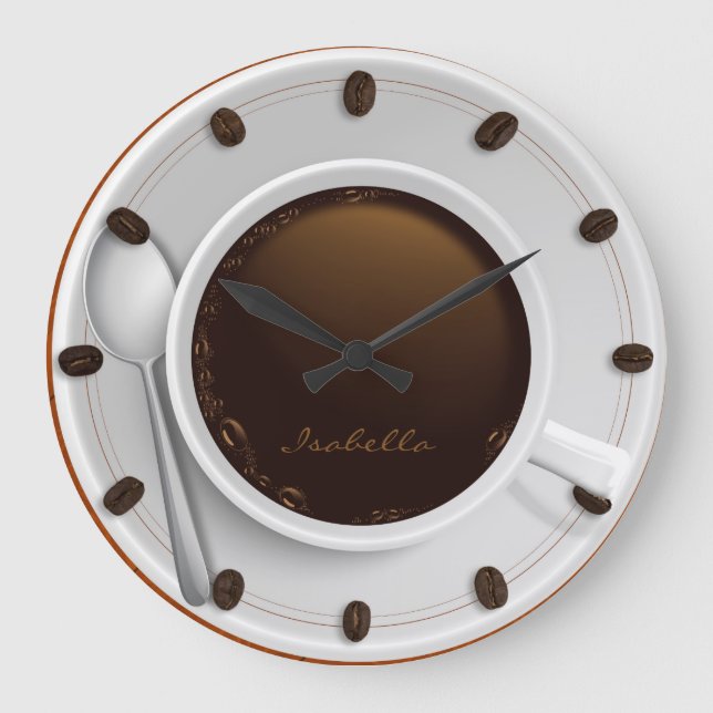 Reloj de pared con monograma de la taza de café y (Anverso)
