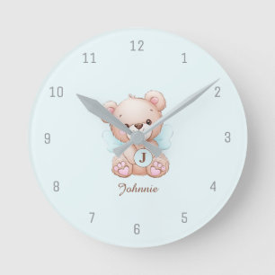 Reloj de pared con monograma y nombre de bebé Bear