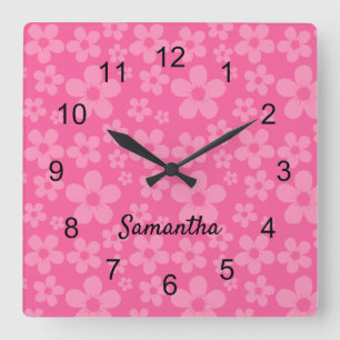 Reloj de pared con motivos de flor rosa