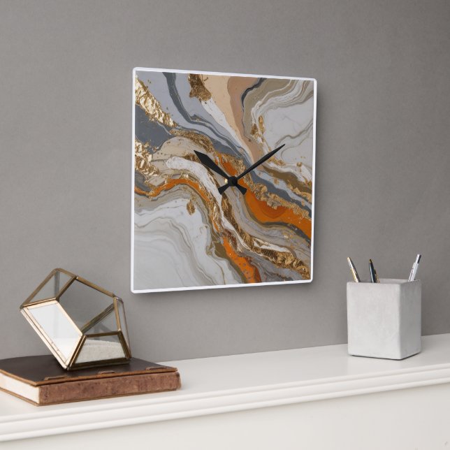 Reloj de pared con naranja de ensueño y mármol gri (Oficina)
