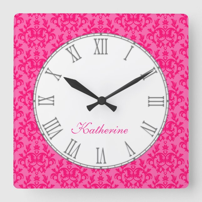reloj de pared con nombre de damasco canguro rosa  (Anverso)