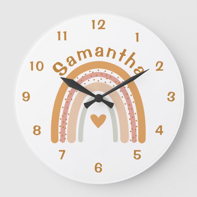 Reloj de pared con nombre para guardería arcoíris  (Anverso)