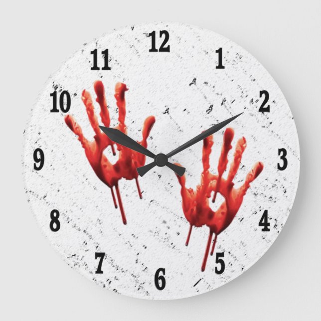 Reloj de pared con número negro y huellas de mano  (Anverso)