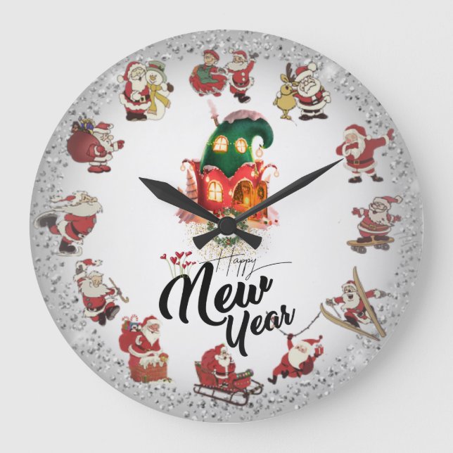Reloj de pared con papá Noel plateada (Anverso)