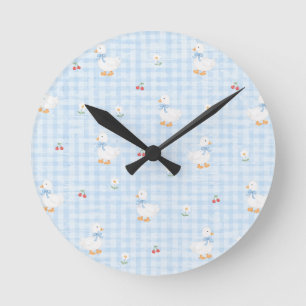 Reloj de pared con patito lindo y patrón de cuadro