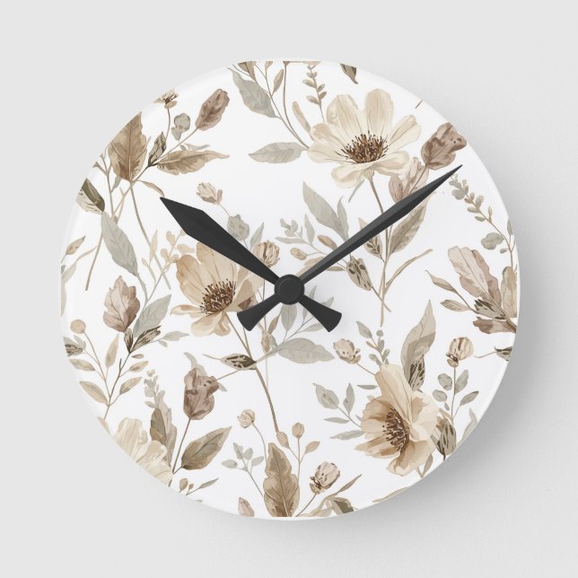 Reloj de pared con patrón botánico | Reloj floral  (Anverso)