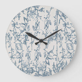 Reloj de pared con patrón de dibujo floral azul vi