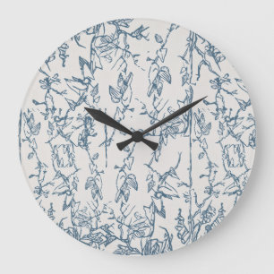 Reloj de pared con patrón de dibujo floral azul vi