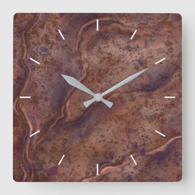 Reloj de pared con patrón de mármol marrón (Anverso)