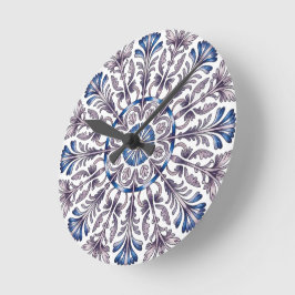 Reloj de pared con patrón floral azul de azulejo p
