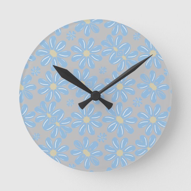 Reloj de pared con patrón floral de flor azul (Anverso)