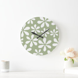 Reloj de pared con patrón floral simple en verde s