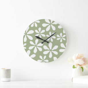 Reloj de pared con patrón floral simple verde salv