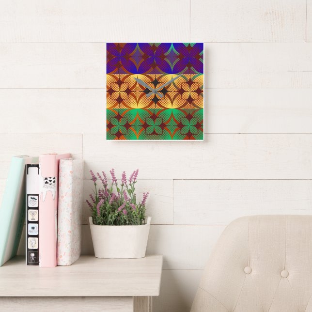 Reloj de pared con patrón geométrico de ráfaga de  (Sala de lectura)