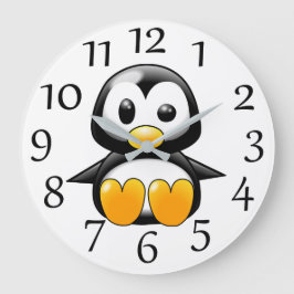 Reloj de pared con pingüino lindo en pared blanca