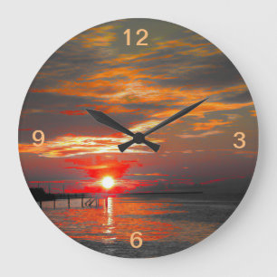 Reloj de pared con puesta de sol editada preciosa
