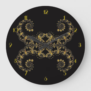 Reloj de pared con rizos fractales amarillos